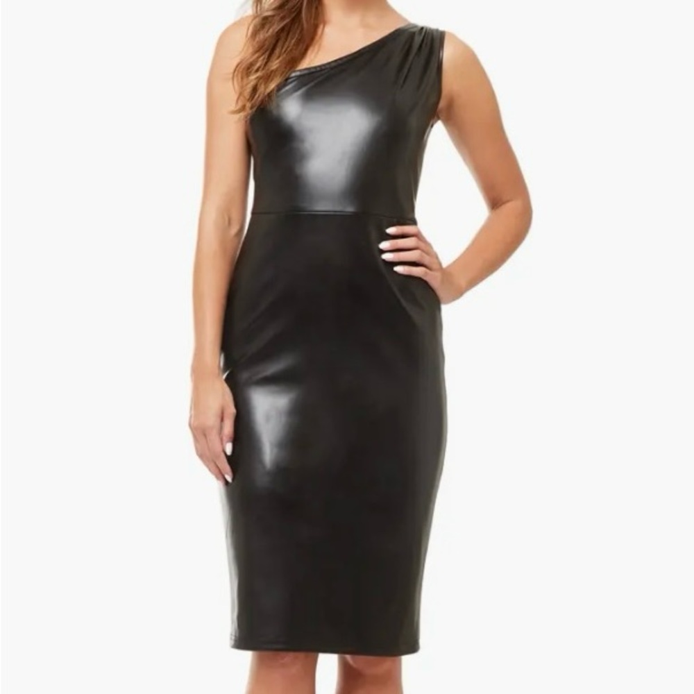 Black leather cocktail dress NWT